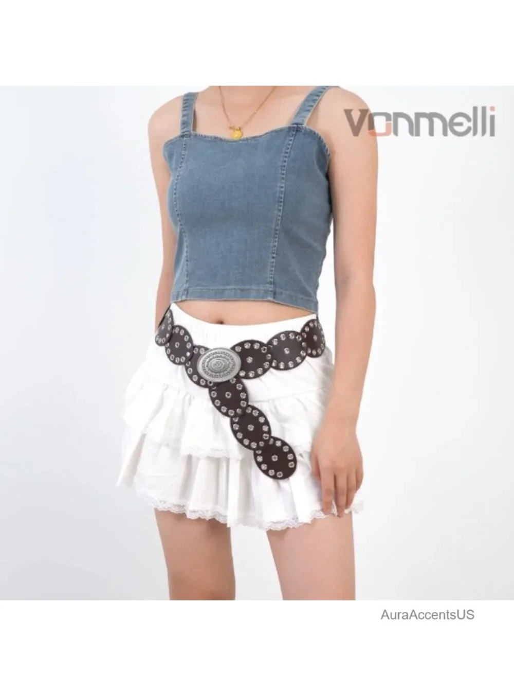 Western Disc Belt Cowgirl Concho Faux Leather Wide Boho Waist Belt Concert